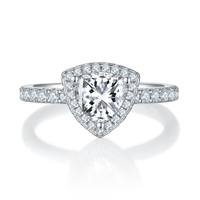 Affordable Luxury三角形S925银镀白金MoissaniteWomen's Ring1.0ctD级